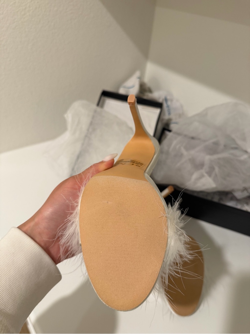 Lulu's White Feather Slide Heels - Picture 7 of 7